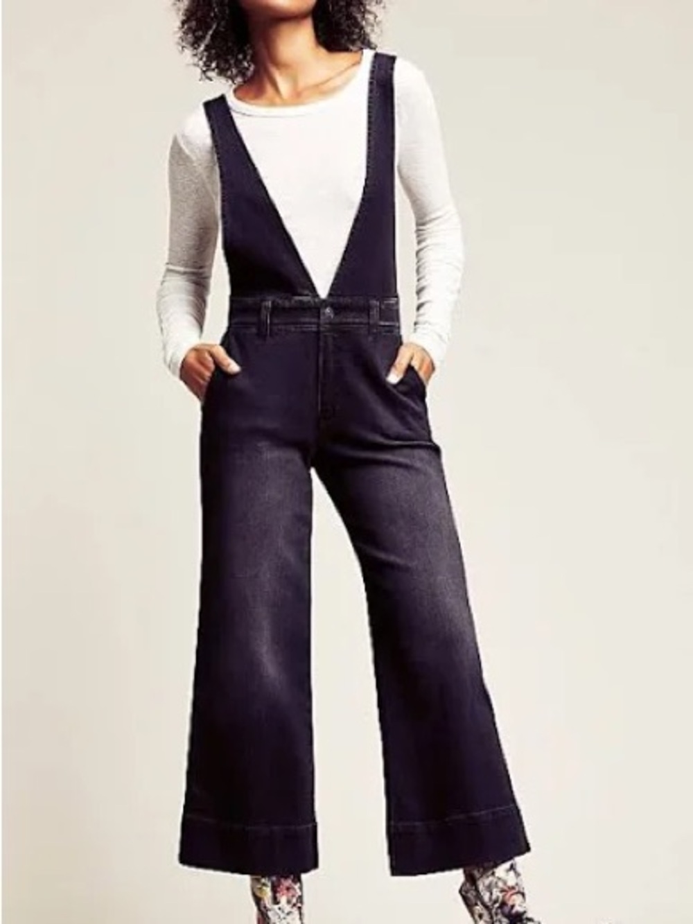 Free People Black Wide-Leg Denim Overalls